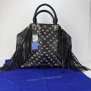 NEW REBECCA MINKOFF Studded Rylan Leather Satchel Hand Bag Purse Top Handle Bag